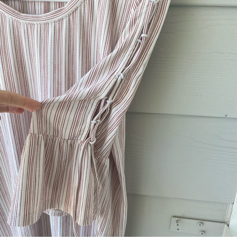 LUCKY BRAND Vertical Stripe Lace Up Flutter Sleeve Blouse - Picture 3 of 10